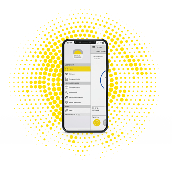 Smartphone Mockup der App Paradigma Heizung