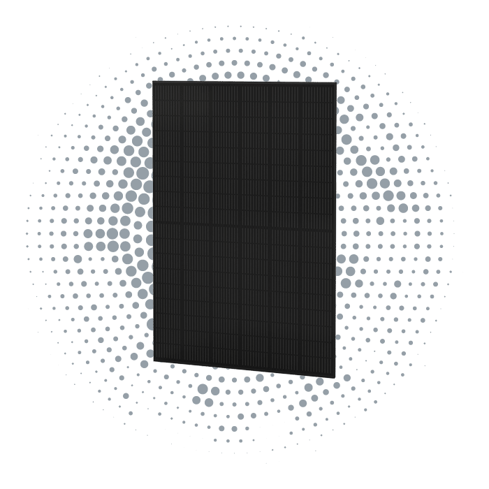 Photovoltaik Modul der Pure Line von Ritter Energie auf einem grau gepunktetem Hintergrund